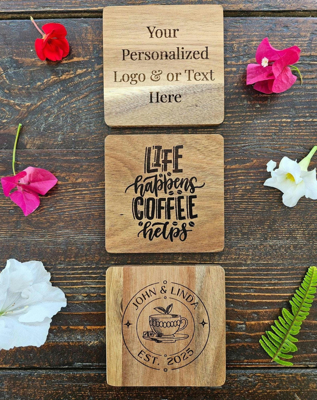 Custom Engraved Wood Bar Coasters Perfect Wedding Favor Gift