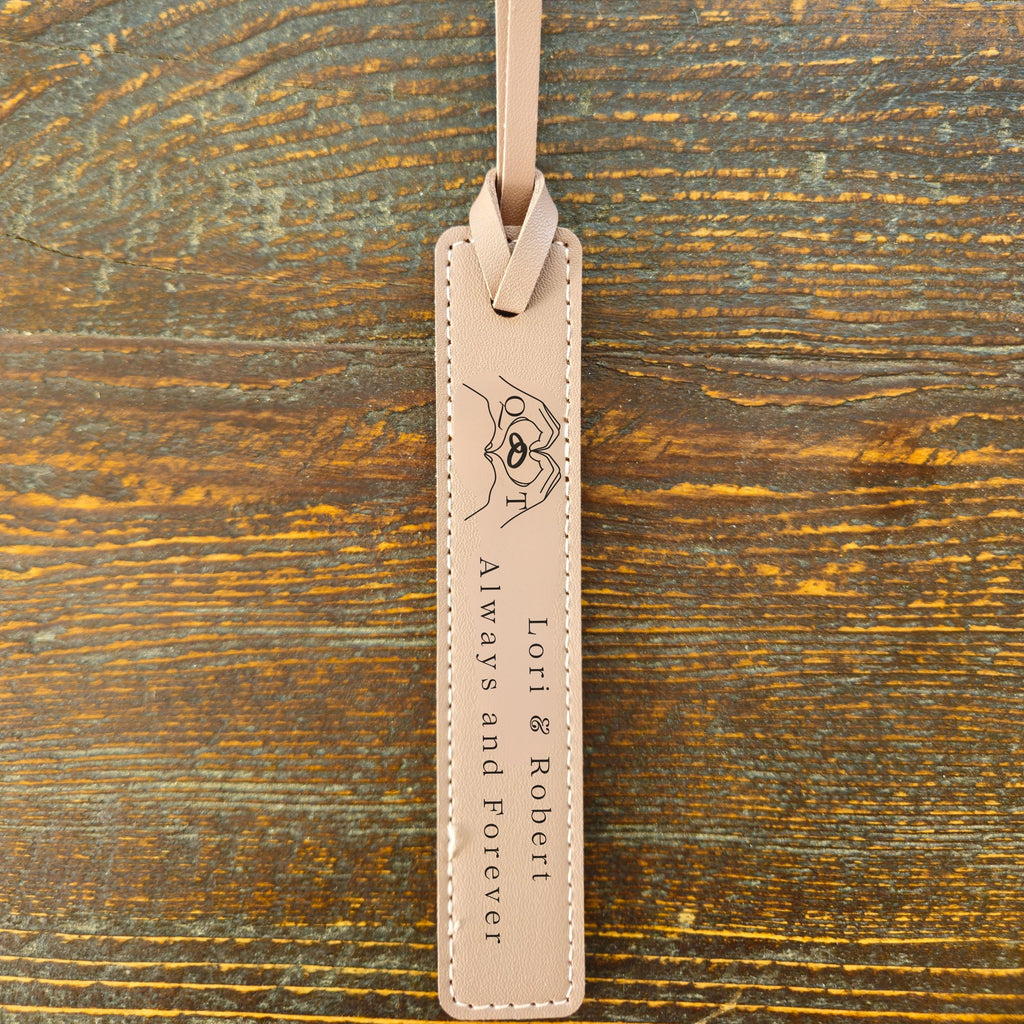 Personalized Leather Bookmark – Heart Hands Design, Valentine's Day Gift