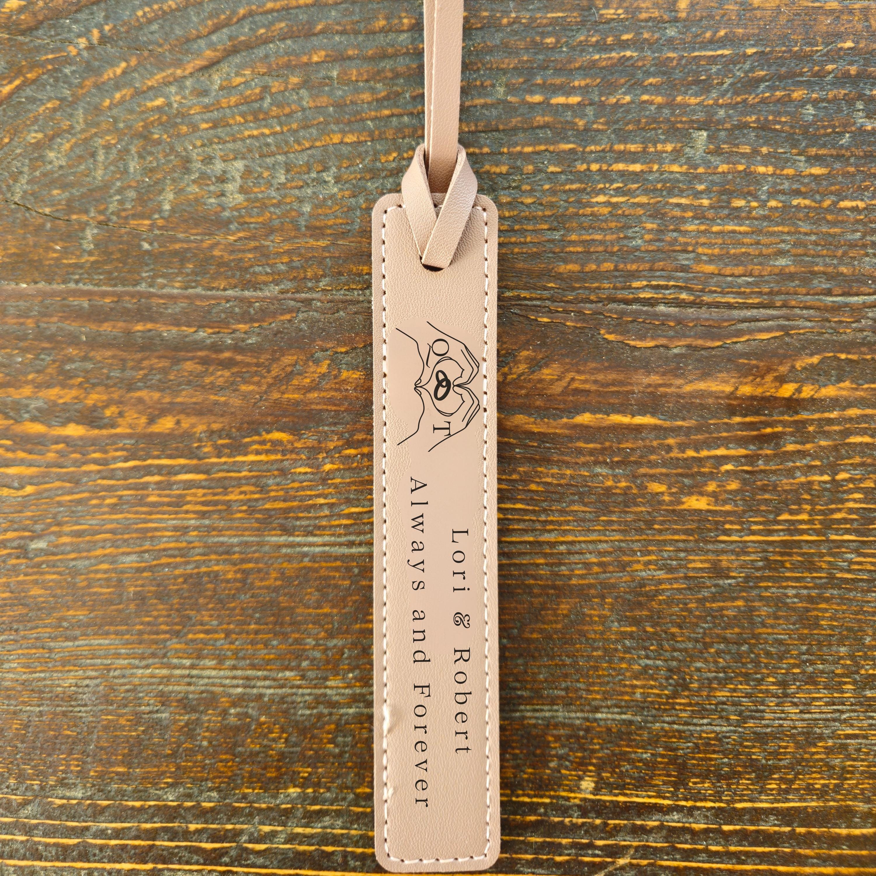 Personalized Leather Bookmark – Heart Hands Design, Valentine's Day Gift
