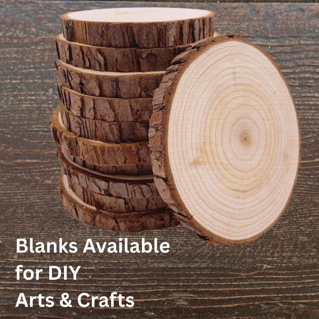 Custom Engraved Wood Slice Coasters, Rustic Wedding Favors, Home Decor, Natural Bark Circle