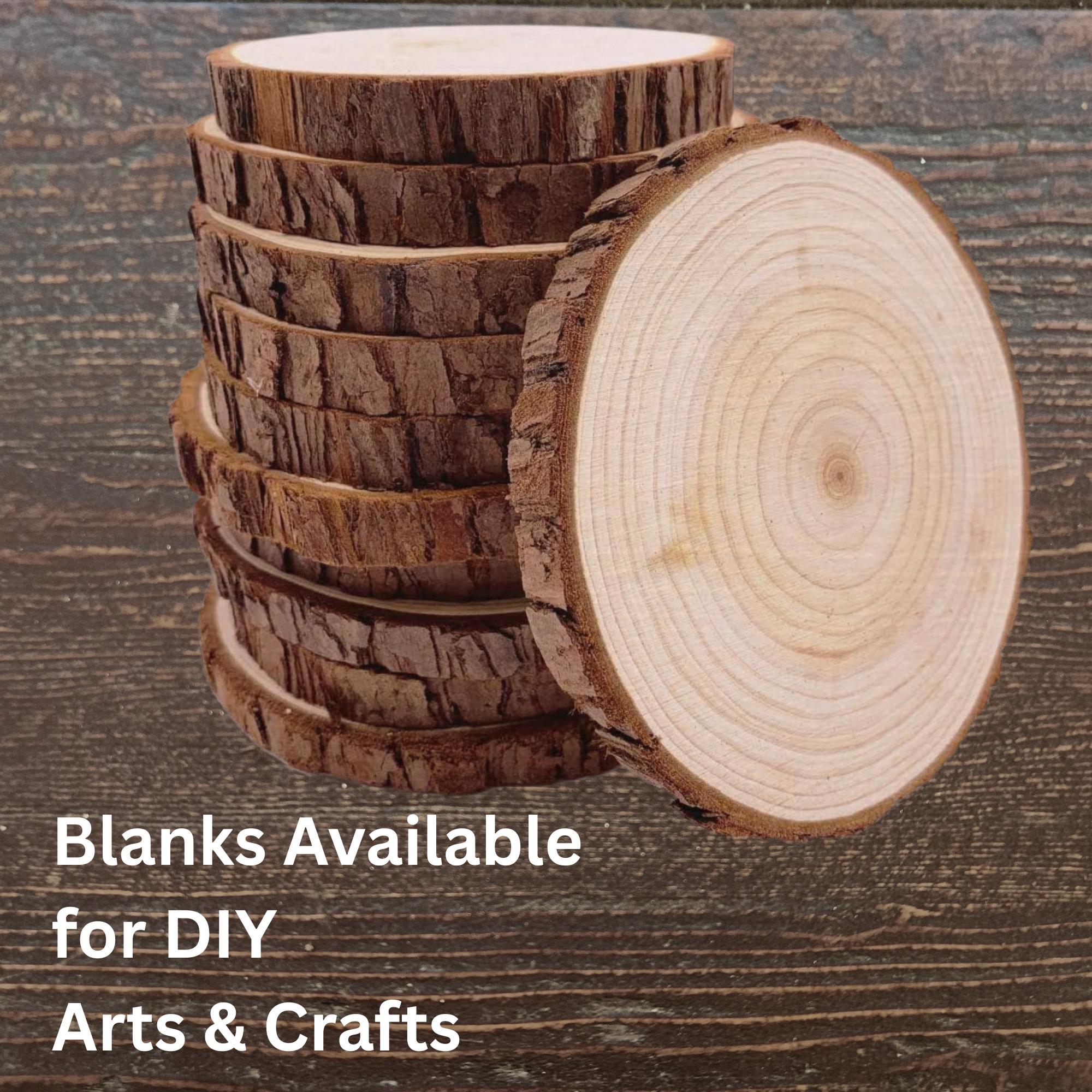 Custom Engraved Wood Slice Coasters, Rustic Wedding Favors, Home Decor, Natural Bark Circle