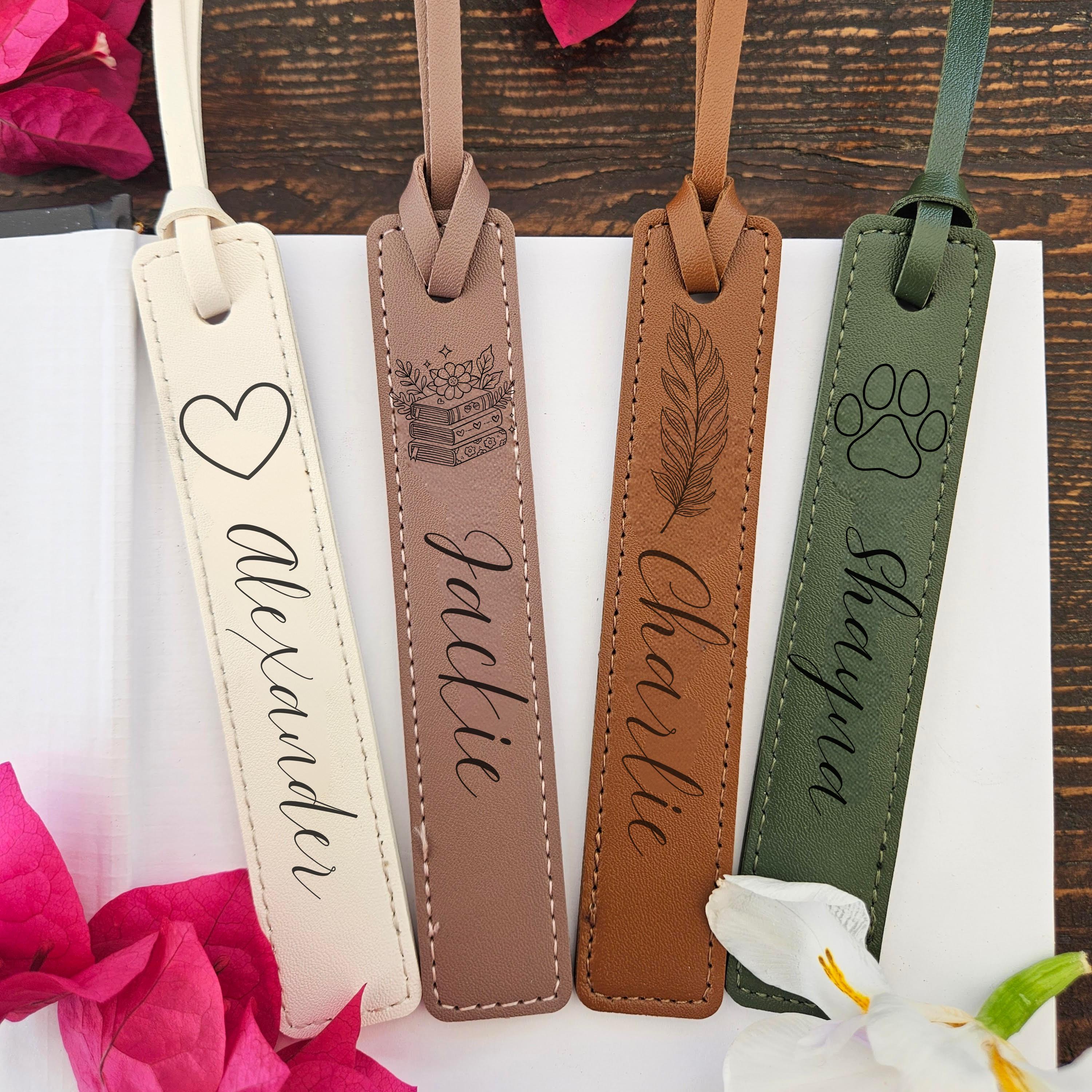 Personalized Leather Bookmark, Laser Engraved Sports Design, Custom Name