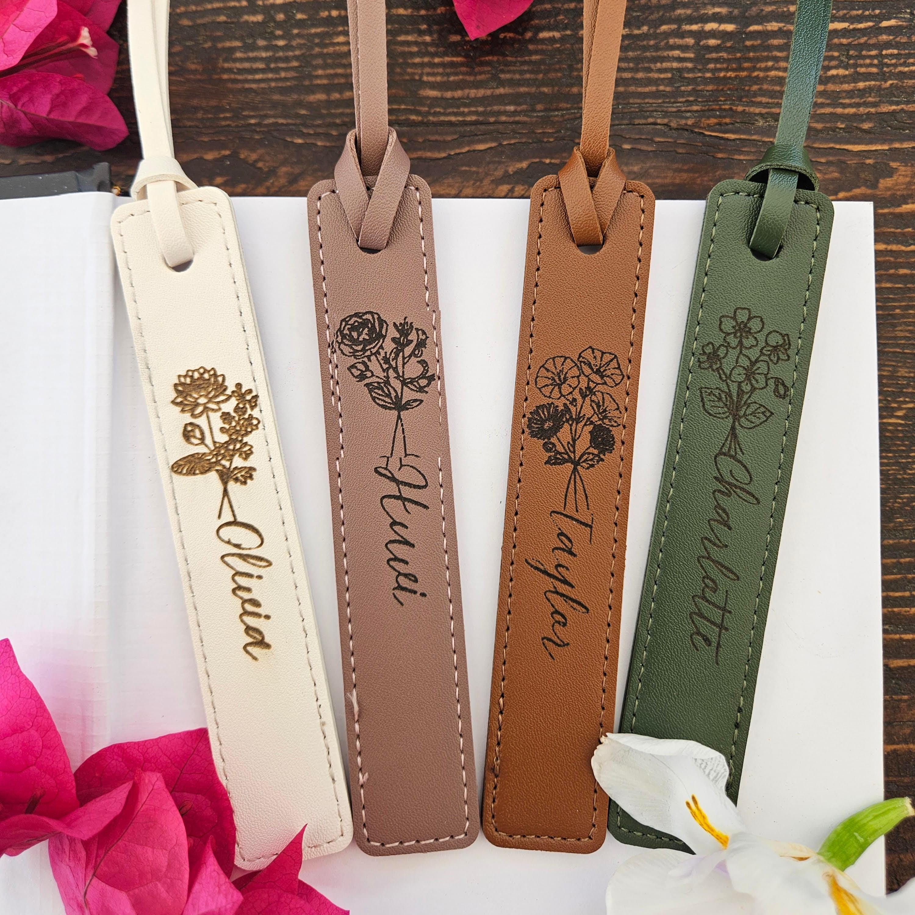 Personalized Leather Bookmark – Laser Engraved Birth Month Flower