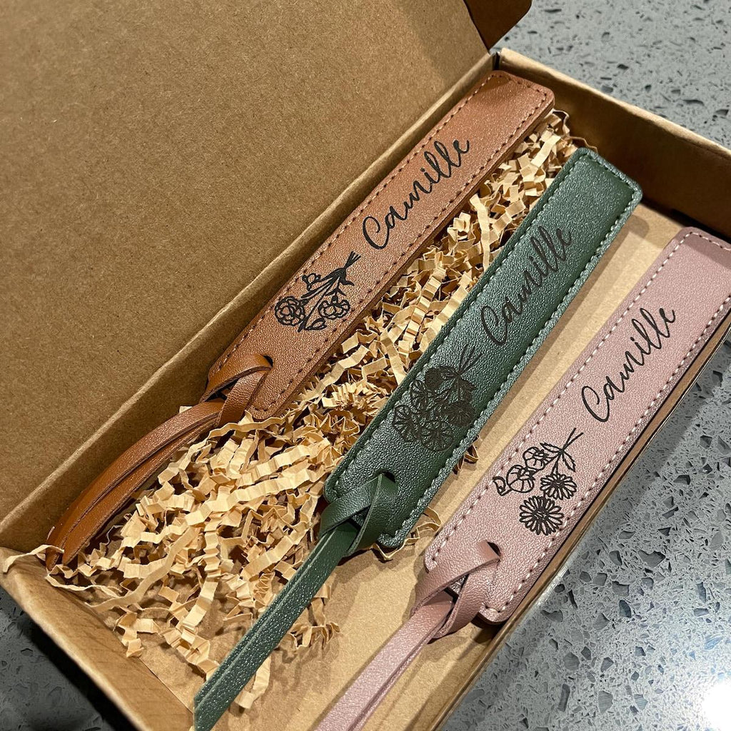 Personalized Leather Bookmark – Laser Engraved Birth Month Flower