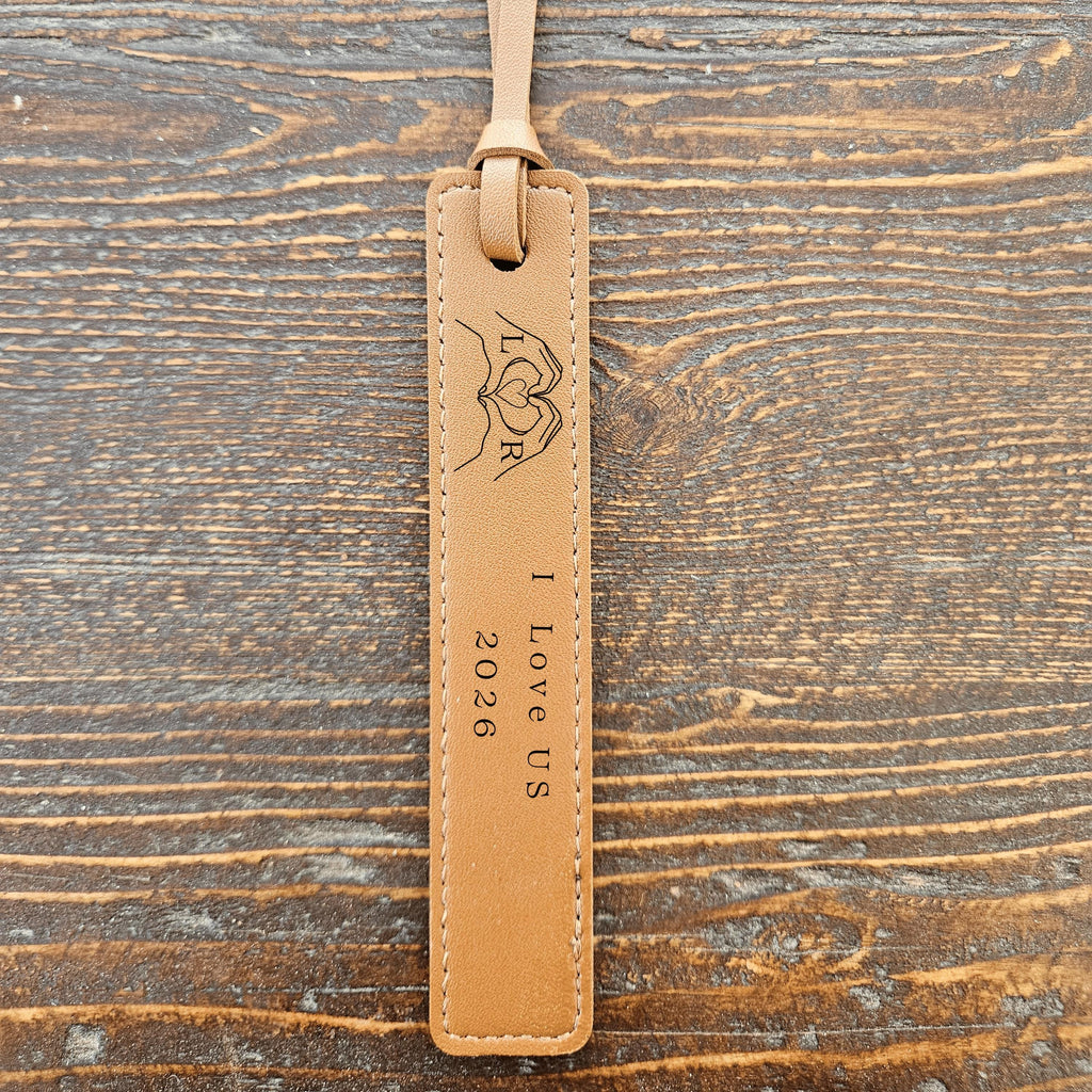 Personalized Leather Bookmark – Heart Hands Design, Valentine's Day Gift