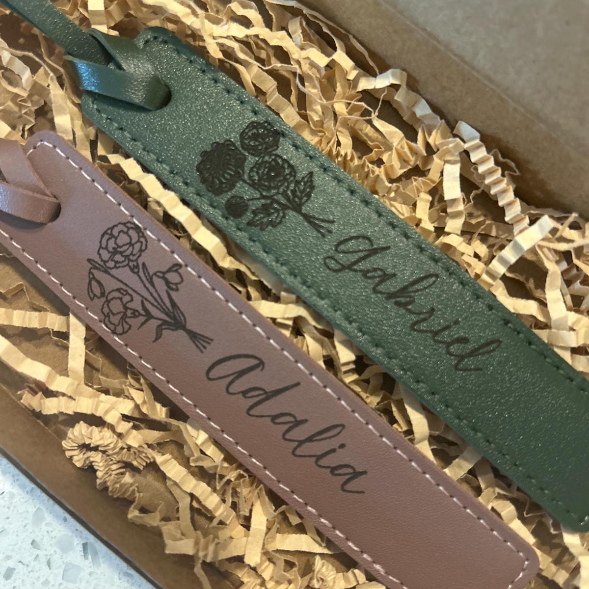 Personalized Leather Bookmark – Laser Engraved Birth Month Flower