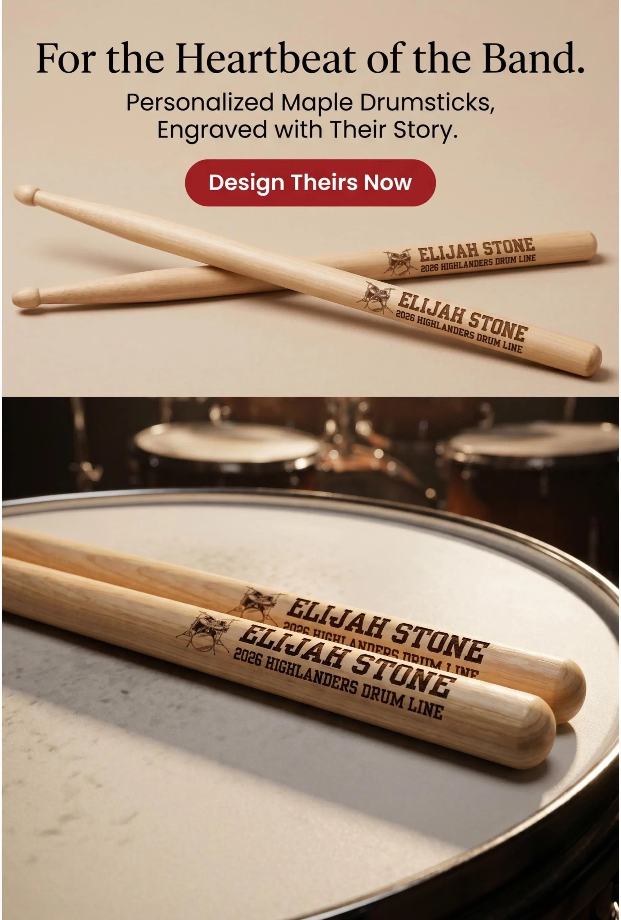 Personalized engraved wooden drumsticks – custom drummer gift for musicians, birthdays, Father’s Day, unique music lover present gift idea